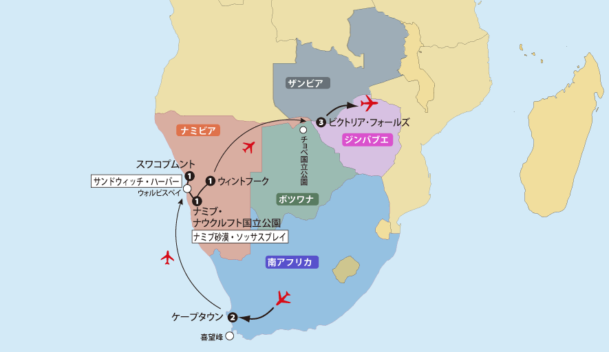 ナミブ砂漠と南部アフリカ５カ国地図pc