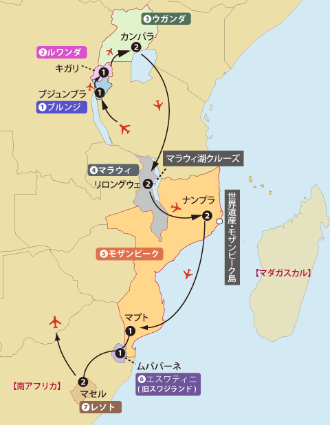 東南アフリカ７カ国地図sp