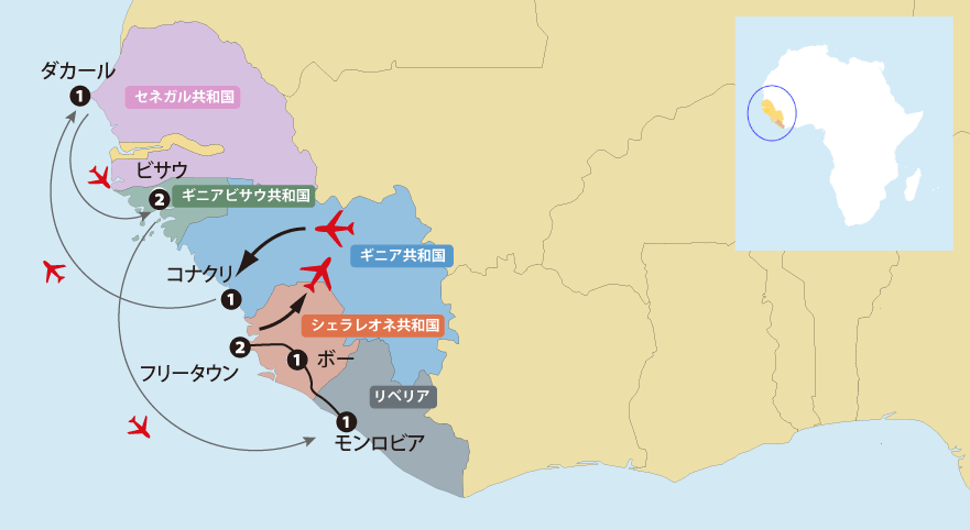 西南アフリカの小国４カ国地図sp