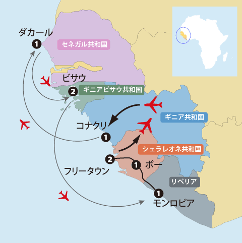 西南アフリカの小国４カ国地図sp