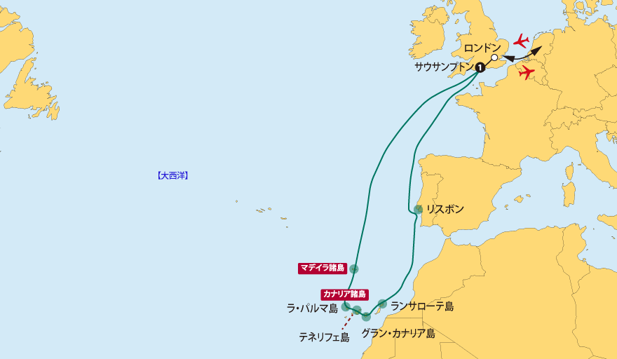 アラビア半島からインド洋４カ国への船旅地図