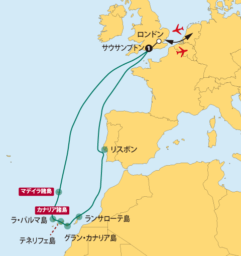 アラビア半島からインド洋４カ国への船旅地図