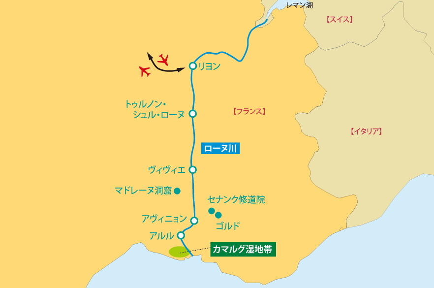 ローヌ川クルーズ地図