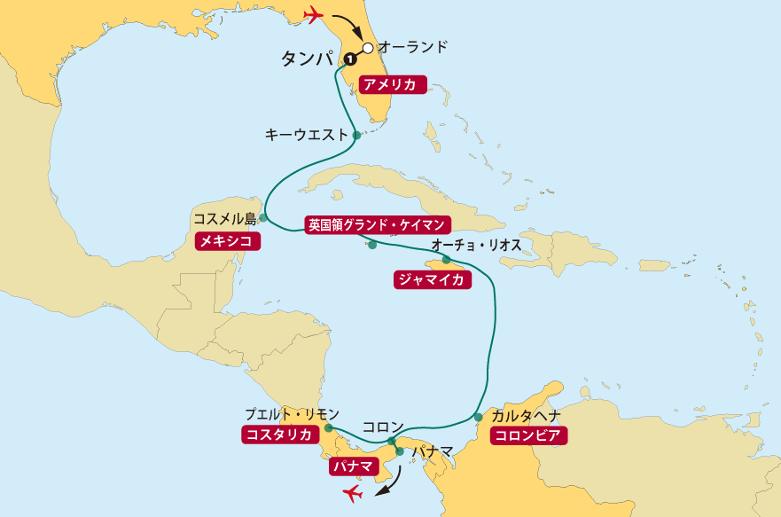 ノルウェージャン・西カリブクルーズ地図