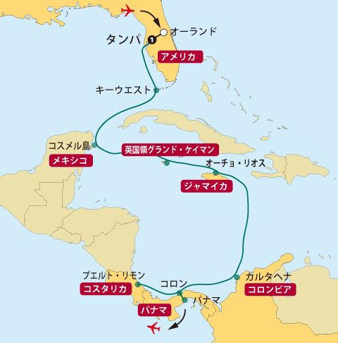 ノルウェージャン・西カリブクルーズ地図