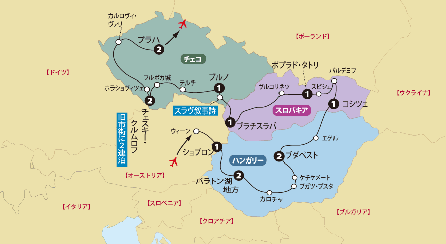 チェコスロバキアハンガリー15日間地図