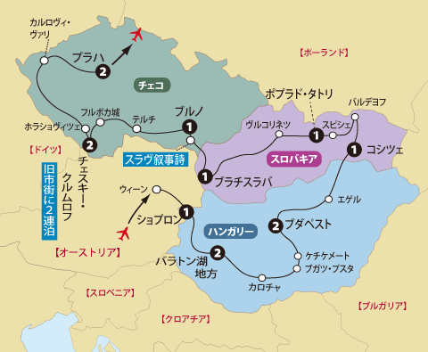 チェコスロバキアハンガリー15日間地図