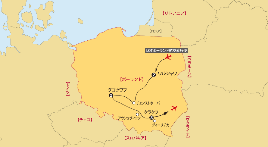 ポーランド10日間地図