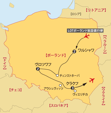 ポーランド10日間地図