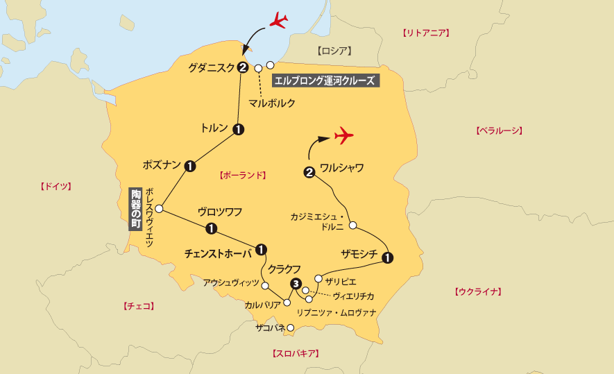 ポーランド14日間地図