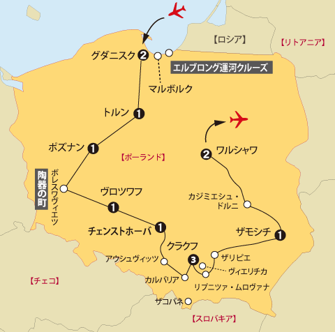 ポーランド14日間地図