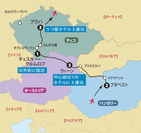 チェコスロバキアハンガリー15日間地図