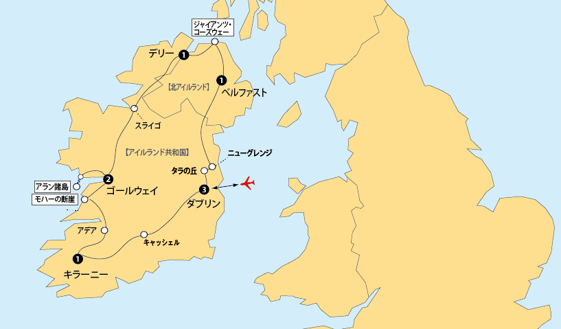 アイルランド11日間地図