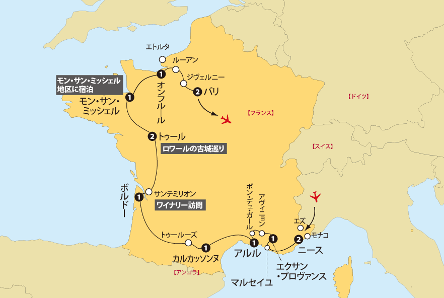 グランドフランス14日間地図