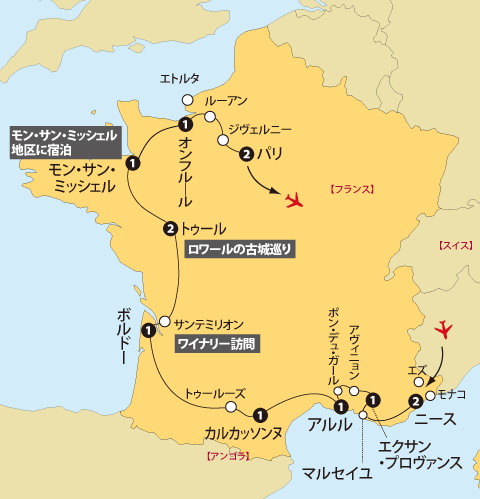 グランドフランス14日間地図