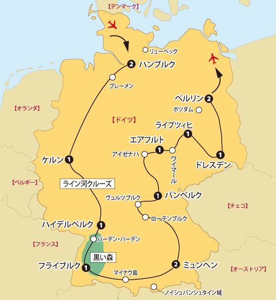 ドイツ大周遊地図