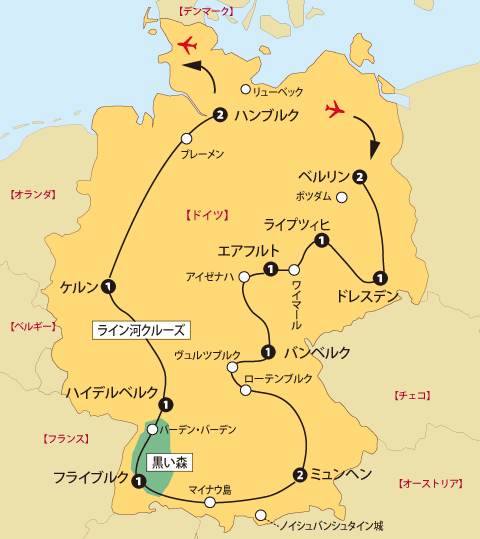 ドイツ大周遊地図