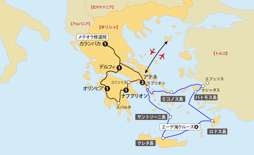 紺碧のエーゲ海クルーズと美しきギリシャ地図