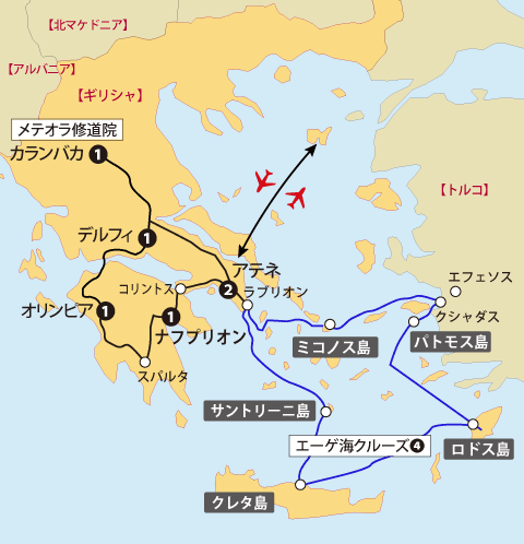 紺碧のエーゲ海クルーズと美しきギリシャ地図