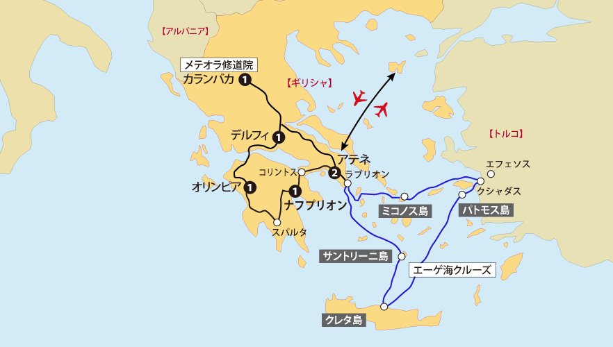 エーゲ海クルーズ地図