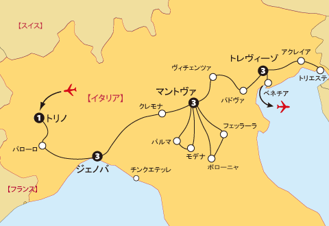 連泊北イタリア地図