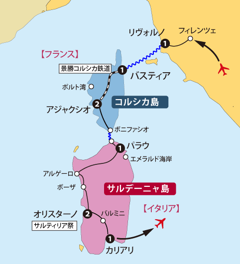 サルティリア祭サルデーニャコルシカ地図sp