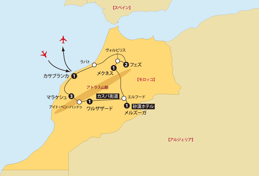 望郷のモロッコ12日間地図