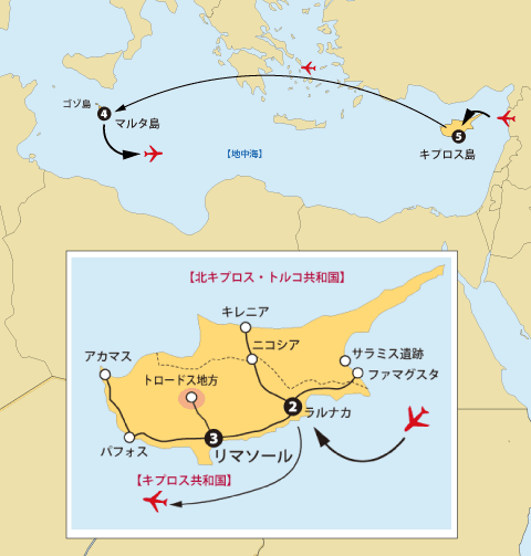 南北キプロスとマルタ島地図sp