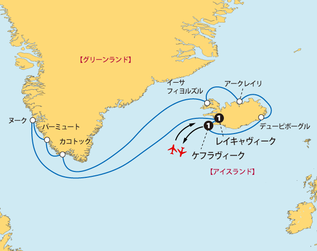 アイスランド・グリーンランドクルーズ地図