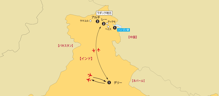 天空の小チベット・ラダックへの旅8日間地図pc