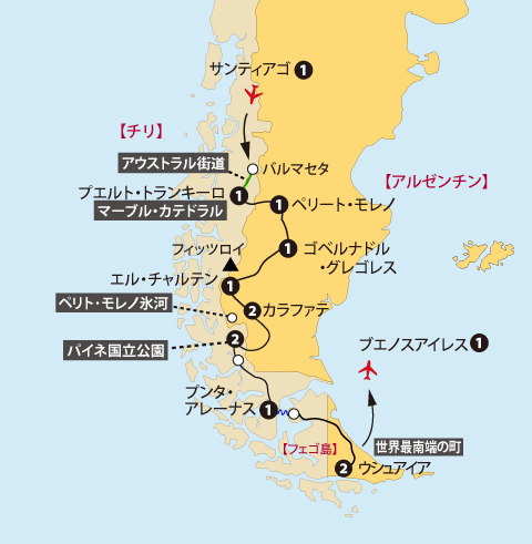 パタゴニア14日間地図sp