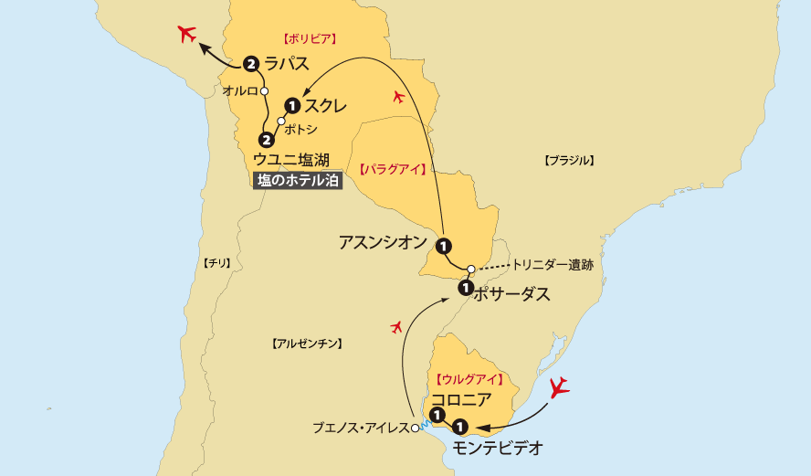 ウルグアイ・パラグアイ・ボリビア地図pc