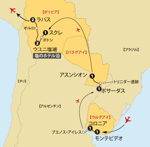 ウルグアイ・パラグアイ・ボリビア地図pc