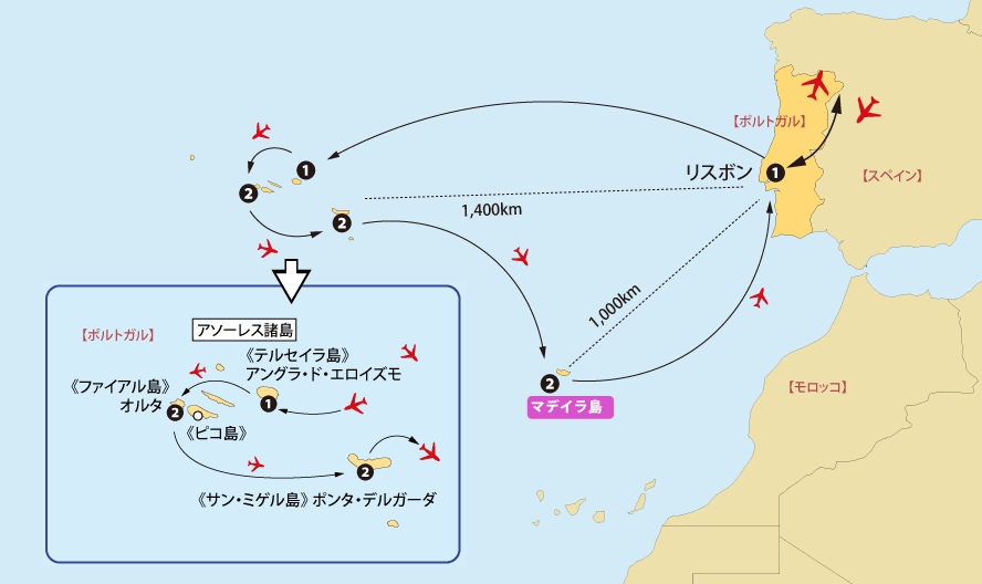 アソーレスマデイラ地図